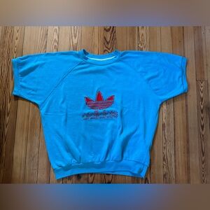 Vintage Adidas Trefoil Short Sleeve Sweatshirt Blue Embroidered Logo Men’s L